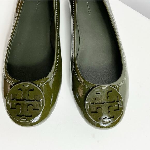 Tory Burch Womens Minnie Patent Leather Ballet Flats Shoes Leccio Dark Green 6.5 - Picture 4 of 8